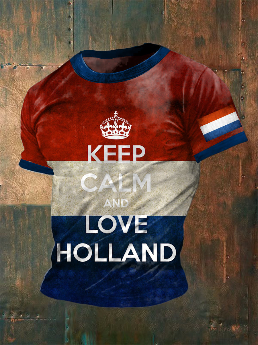 Unisex Vintage Nederlandse Vlag Patriottische Slogan Color Block Print Casual Katoen Korte Mouw T-shirt